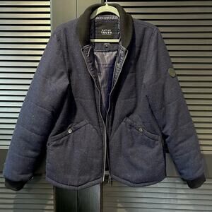 Native Youth Men’s Blue Knitted Point Hem Bomber Jacket, Size Medium